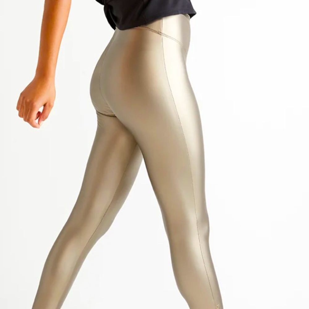YUMMIE Bronze faux leather shaping legging with side zip